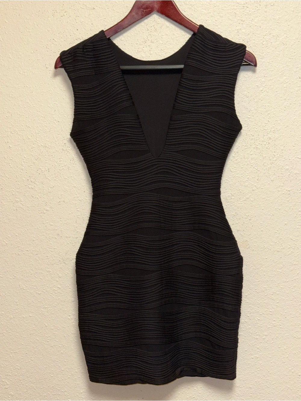 Bec & Bridge Black Textured V-Neck Mini Dress